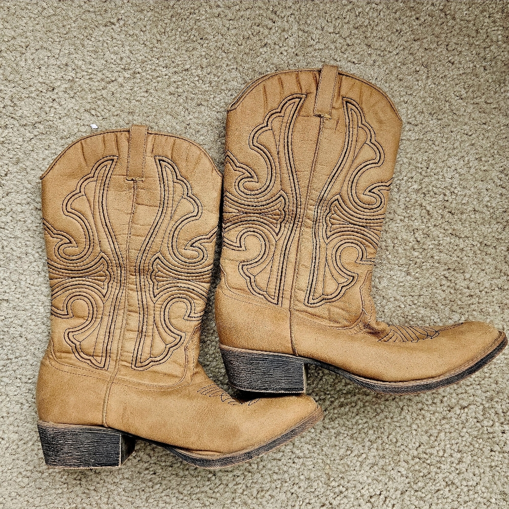 coconuts by matisse legend cowboy boots mid calf tan brown embroidered size 8